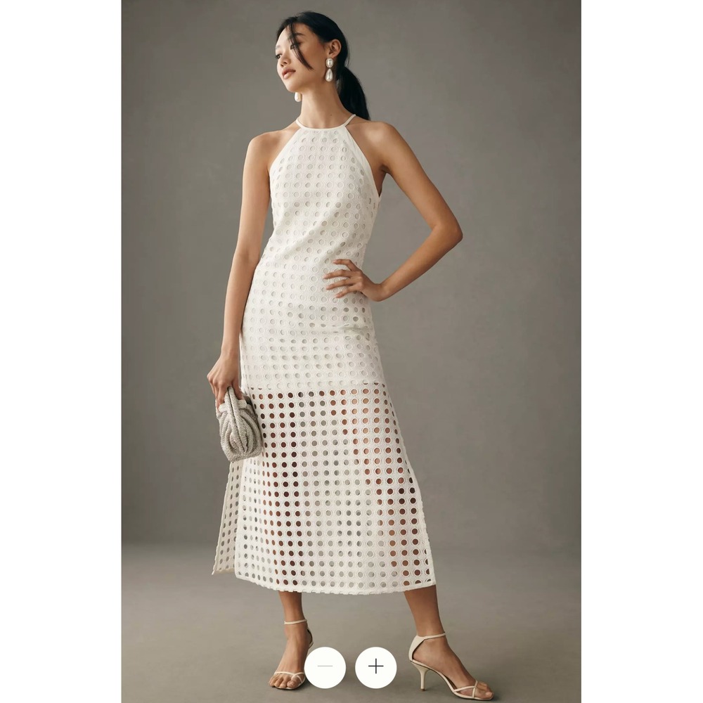 Anthropologie Vineet Bahl Eyelet Halter Maxi Dress Solid White Elegant Luxury LP